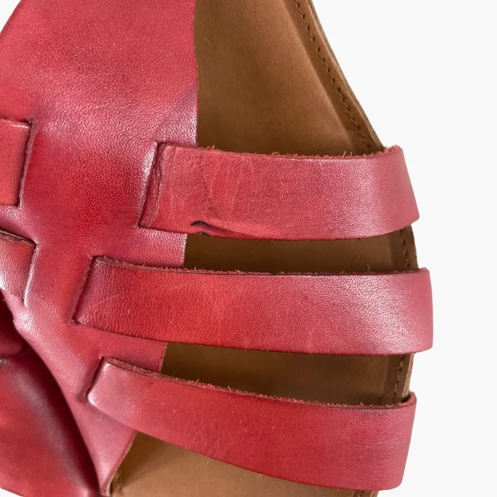 Franco Sarto‎ Hanako Leather Red Maroon Wood Wedges